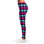 Pink Blue And Black Houndstooth Print Women's Leggings