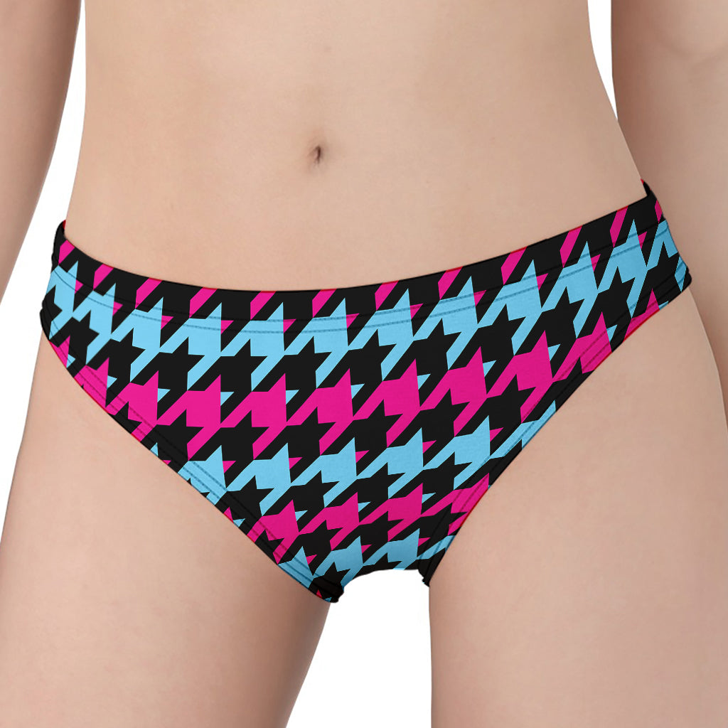 Pink Blue And Black Houndstooth Print Women's Panties