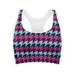 Pink Blue And Black Houndstooth Print Women's Sports Bra