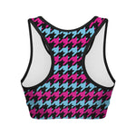 Pink Blue And Black Houndstooth Print Women's Sports Bra