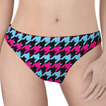 Pink Blue And Black Houndstooth Print Women's Thong