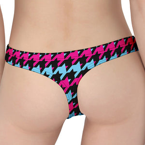 Pink Blue And Black Houndstooth Print Women's Thong