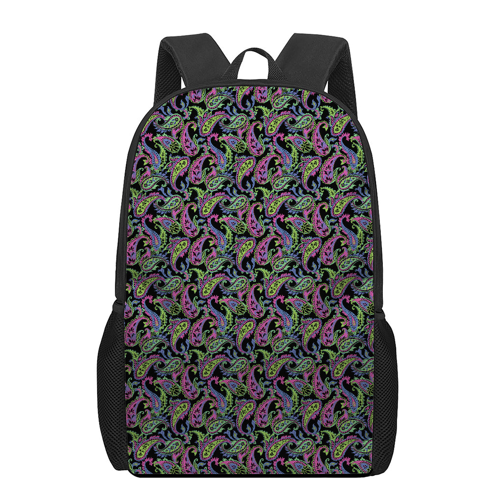 Pink Blue And Green Paisley Print 17 Inch Backpack