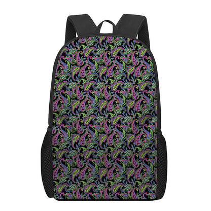 Pink Blue And Green Paisley Print 17 Inch Backpack