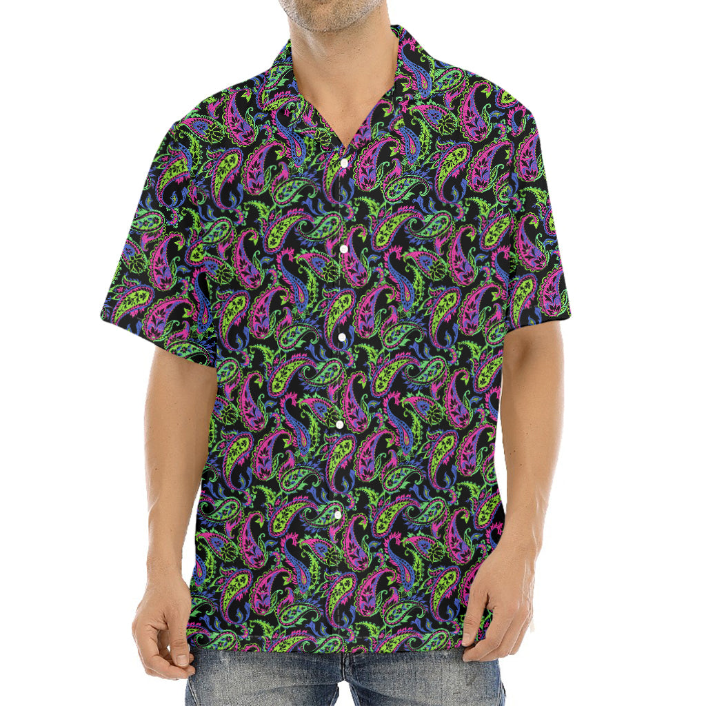 Pink Blue And Green Paisley Print Aloha Shirt