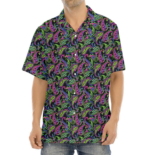 Pink Blue And Green Paisley Print Aloha Shirt
