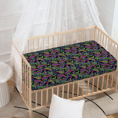 Pink Blue And Green Paisley Print Baby Crib Sheet