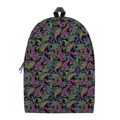 Pink Blue And Green Paisley Print Backpack