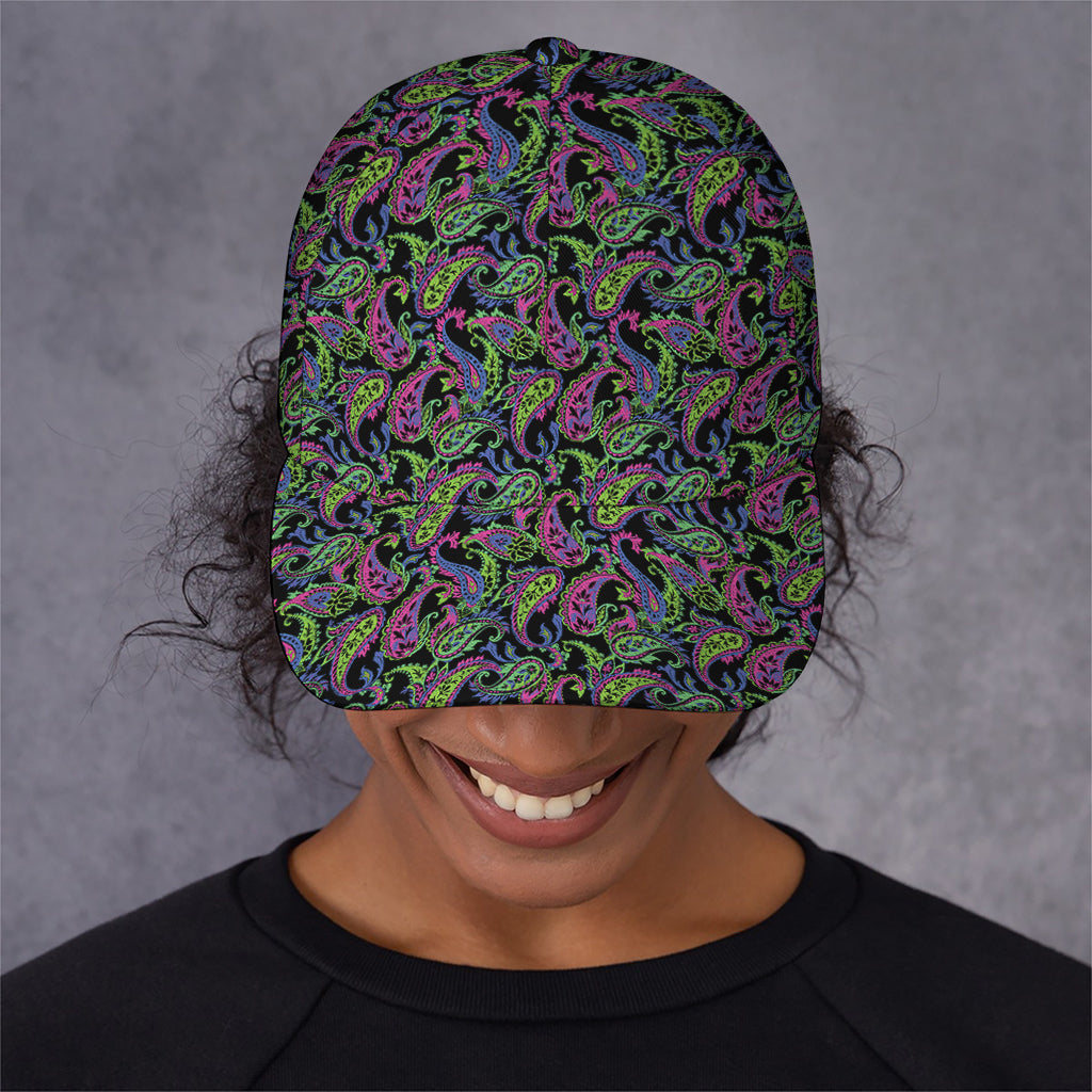 Pink Blue And Green Paisley Print Baseball Cap