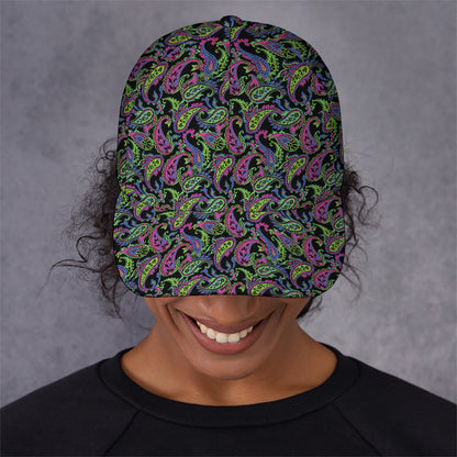Pink Blue And Green Paisley Print Baseball Cap