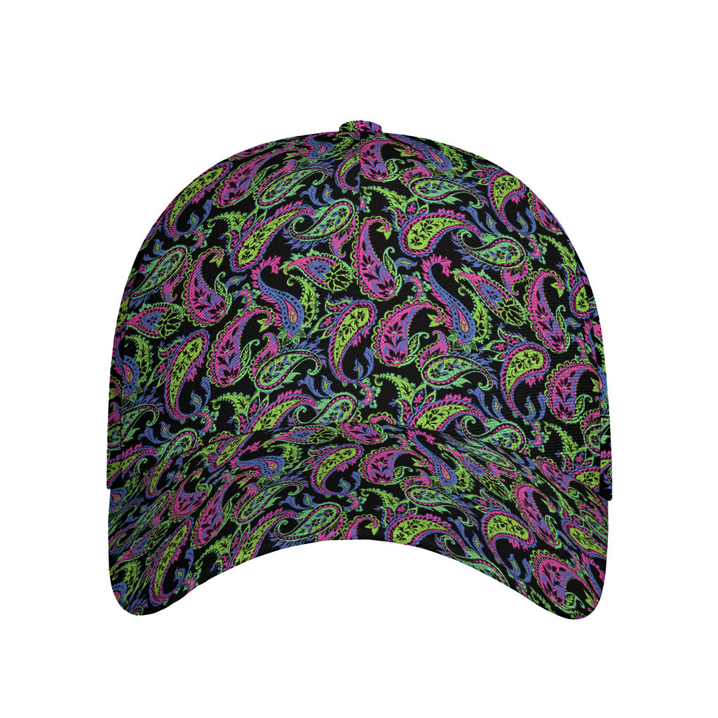 Pink Blue And Green Paisley Print Baseball Cap