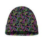 Pink Blue And Green Paisley Print Beanie