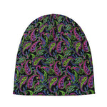 Pink Blue And Green Paisley Print Beanie