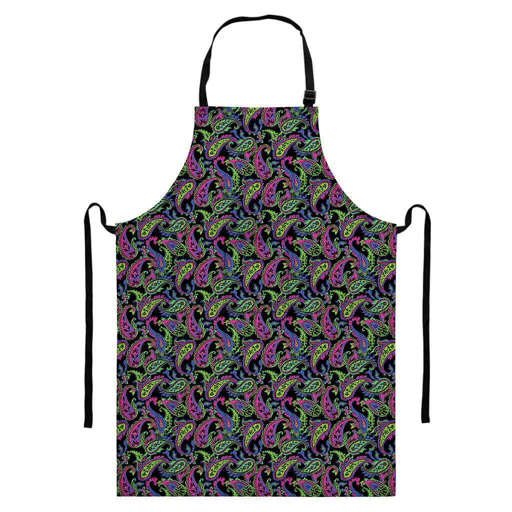 Pink Blue And Green Paisley Print Bib Apron With Pocket