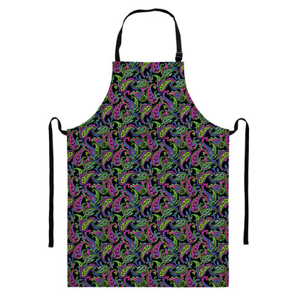 Pink Blue And Green Paisley Print Bib Apron With Pocket
