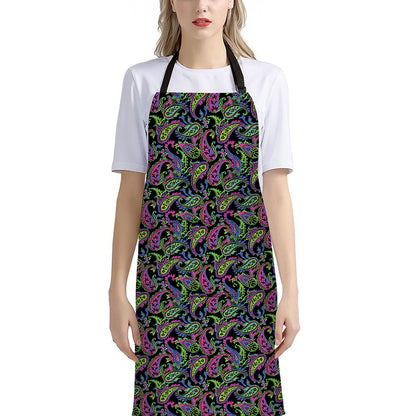 Pink Blue And Green Paisley Print Bib Apron With Pocket