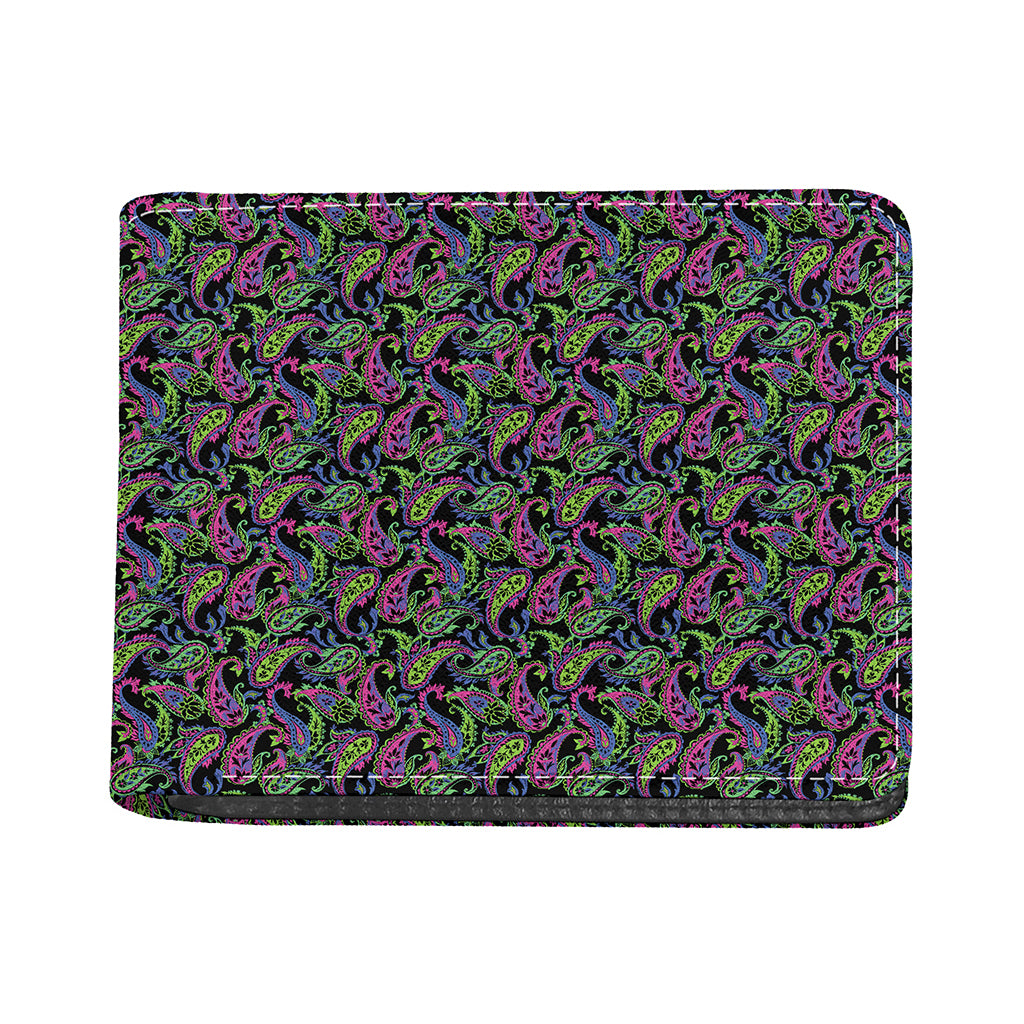 Pink Blue And Green Paisley Print Bifold Wallet