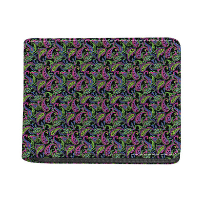 Pink Blue And Green Paisley Print Bifold Wallet