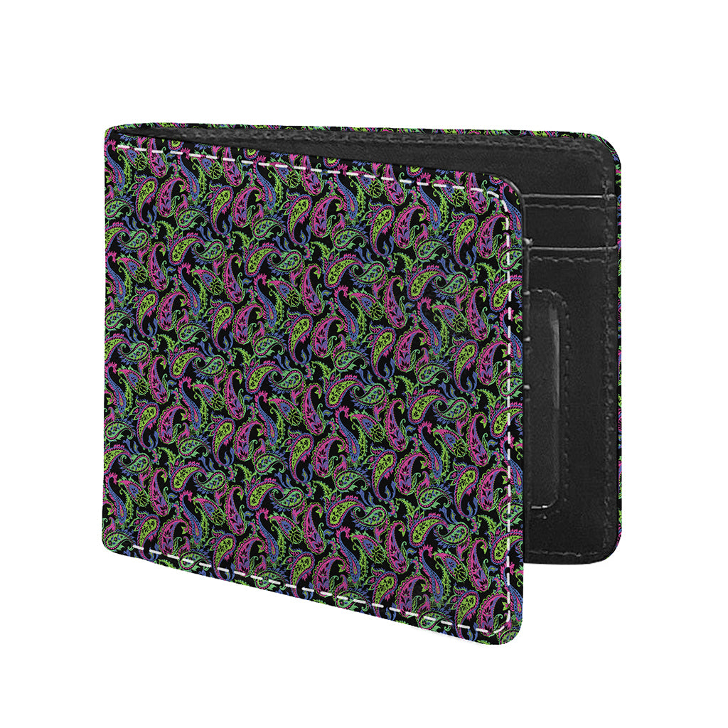 Pink Blue And Green Paisley Print Bifold Wallet
