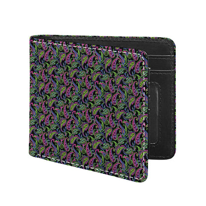 Pink Blue And Green Paisley Print Bifold Wallet