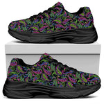 Pink Blue And Green Paisley Print Black Chunky Shoes