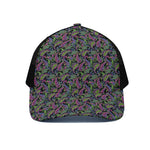 Pink Blue And Green Paisley Print Black Mesh Trucker Cap