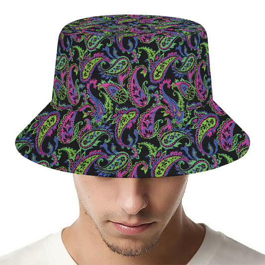 Pink Blue And Green Paisley Print Bucket Hat