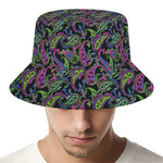 Pink Blue And Green Paisley Print Bucket Hat