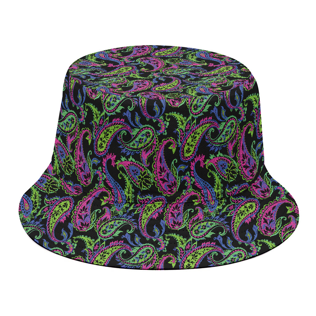 Pink Blue And Green Paisley Print Bucket Hat