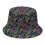 Pink Blue And Green Paisley Print Bucket Hat