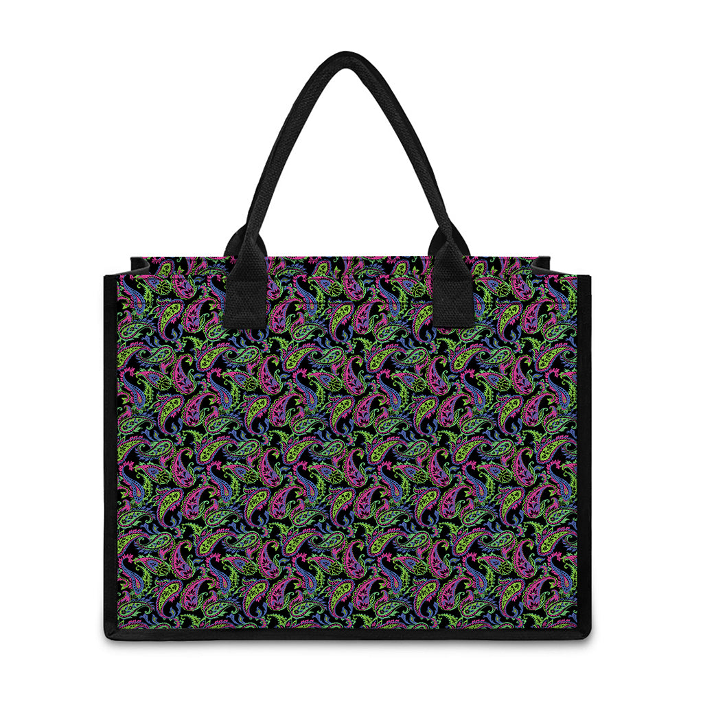 Pink Blue And Green Paisley Print Canvas Tote Bag