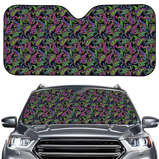 Pink Blue And Green Paisley Print Car Windshield Sun Shade