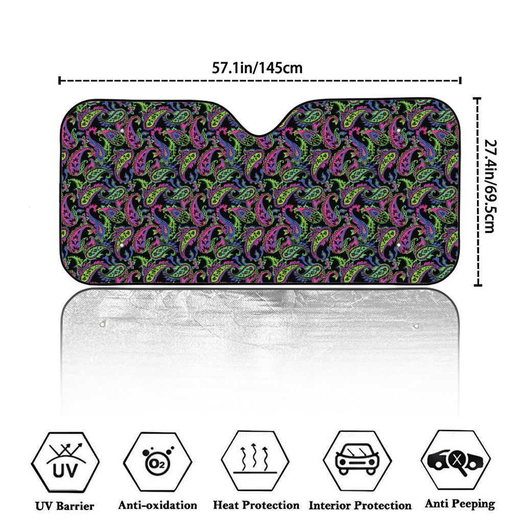 Pink Blue And Green Paisley Print Car Windshield Sun Shade