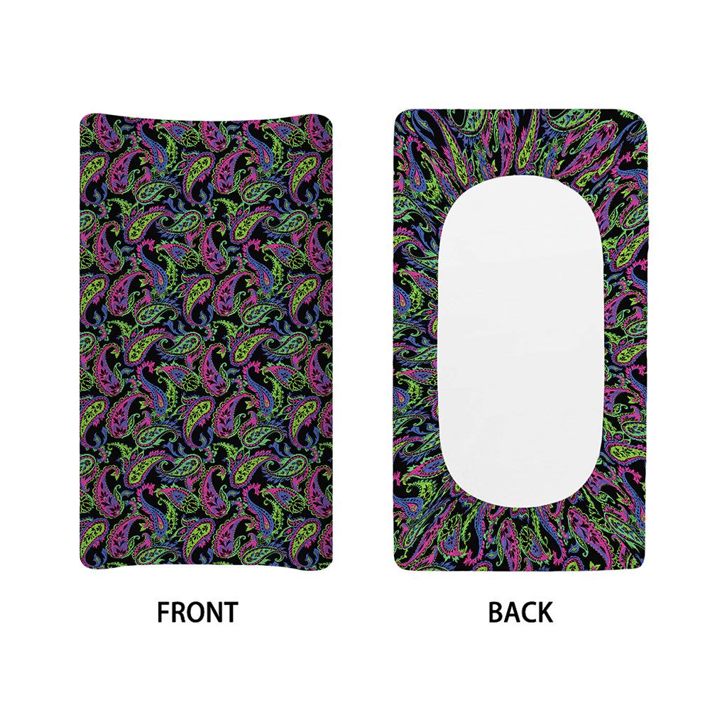 Pink Blue And Green Paisley Print Changing Pad Cover