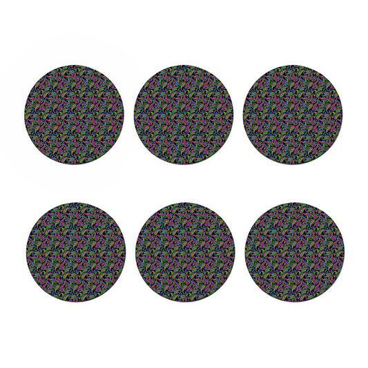 Pink Blue And Green Paisley Print Coaster Set