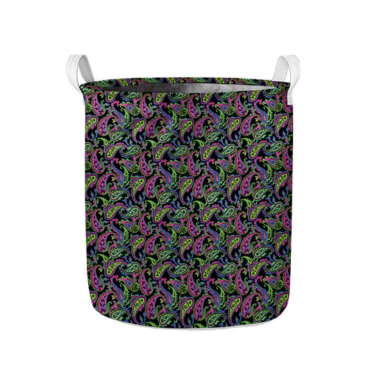 Pink Blue And Green Paisley Print Collapsible Laundry Basket
