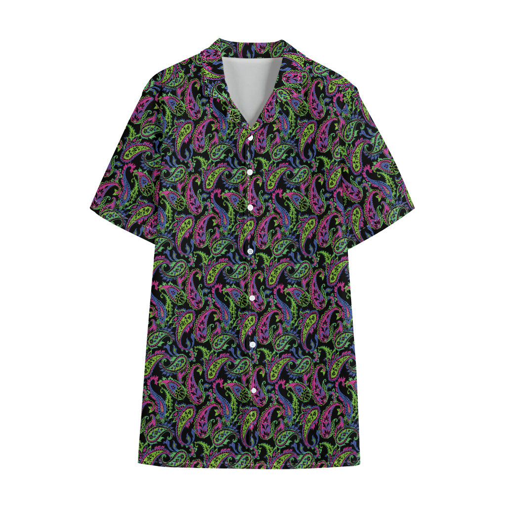 Pink Blue And Green Paisley Print Cotton Hawaiian Shirt