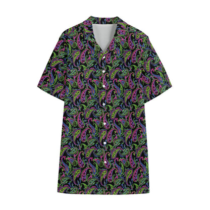Pink Blue And Green Paisley Print Cotton Hawaiian Shirt