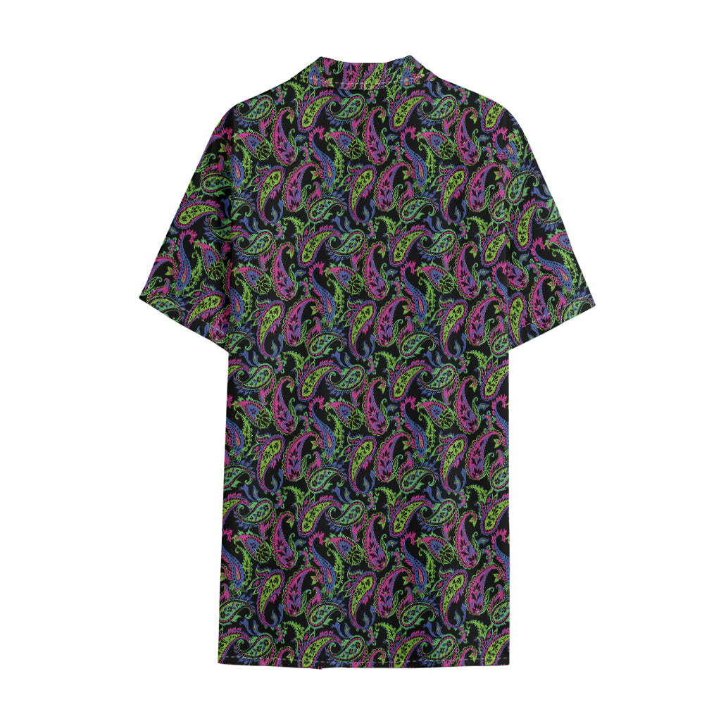 Pink Blue And Green Paisley Print Cotton Hawaiian Shirt