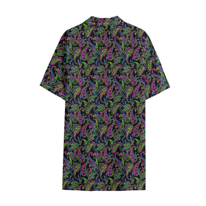Pink Blue And Green Paisley Print Cotton Hawaiian Shirt