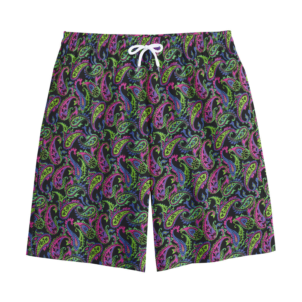 Pink Blue And Green Paisley Print Cotton Shorts