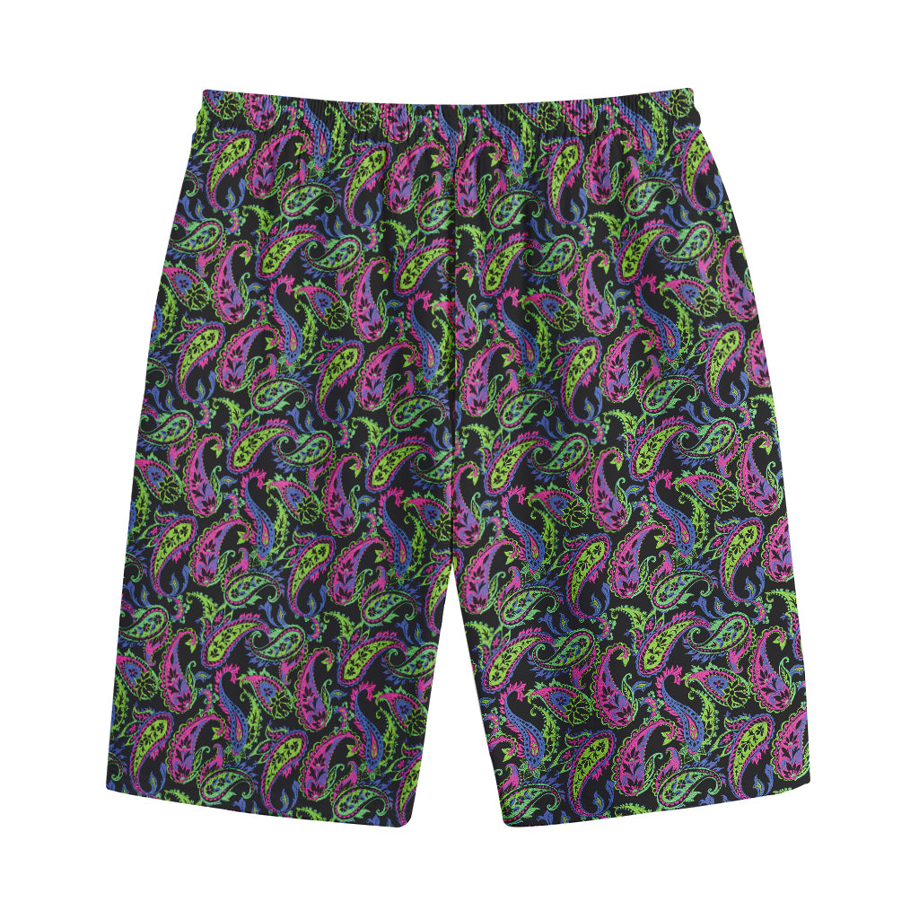 Pink Blue And Green Paisley Print Cotton Shorts