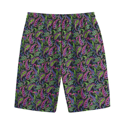 Pink Blue And Green Paisley Print Cotton Shorts