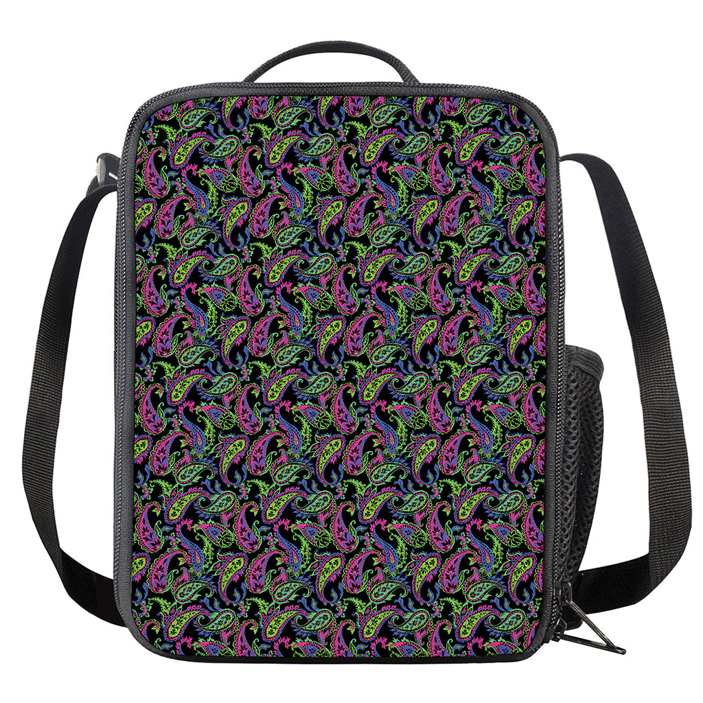 Pink Blue And Green Paisley Print Crossbody Lunch Bag