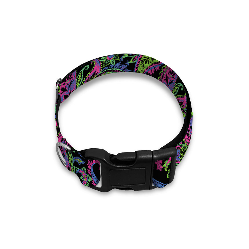 Pink Blue And Green Paisley Print Dog Collar