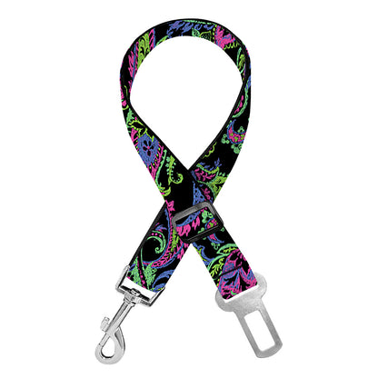 Pink Blue And Green Paisley Print Dog Seat Belt
