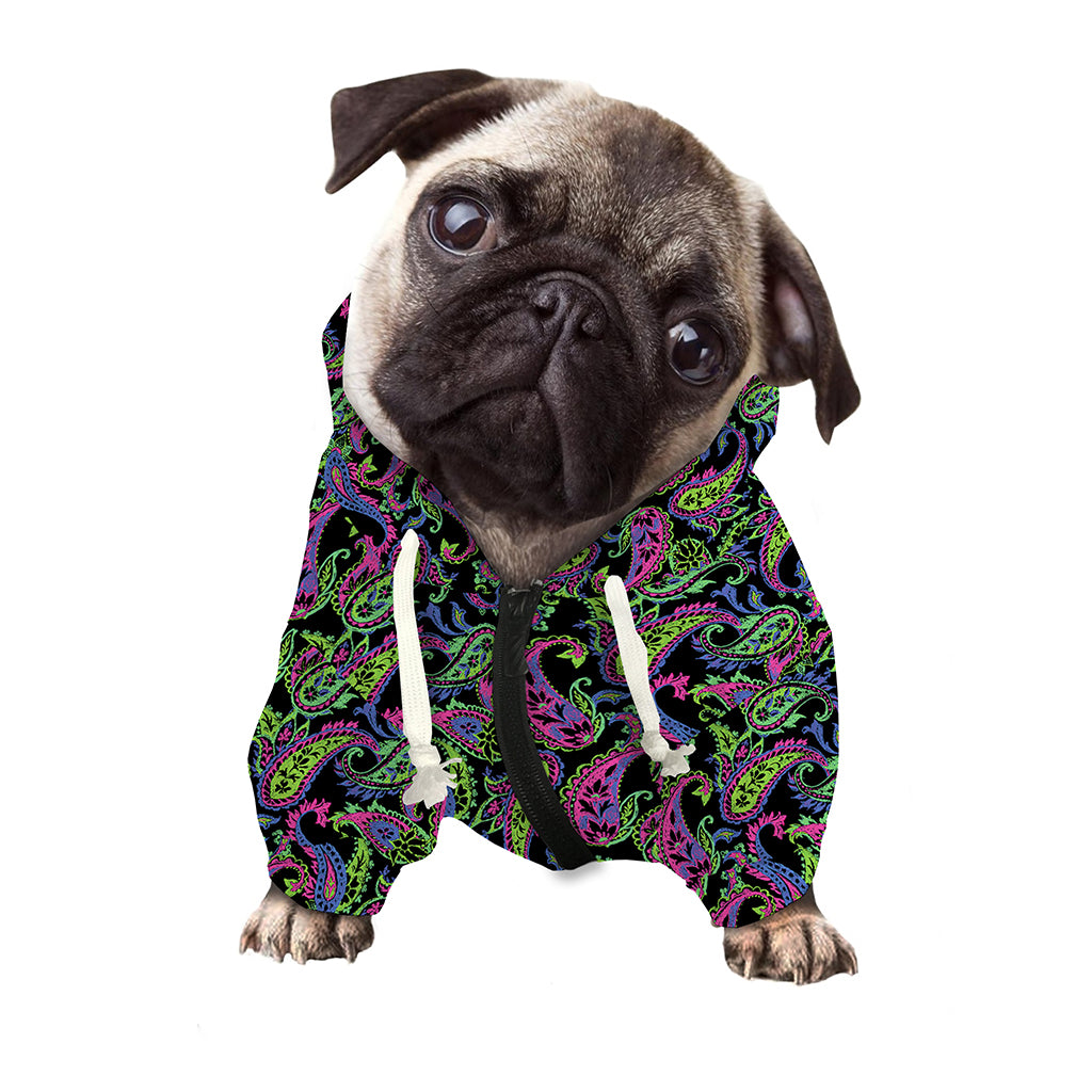 Pink Blue And Green Paisley Print Dog Zip Up Hoodie