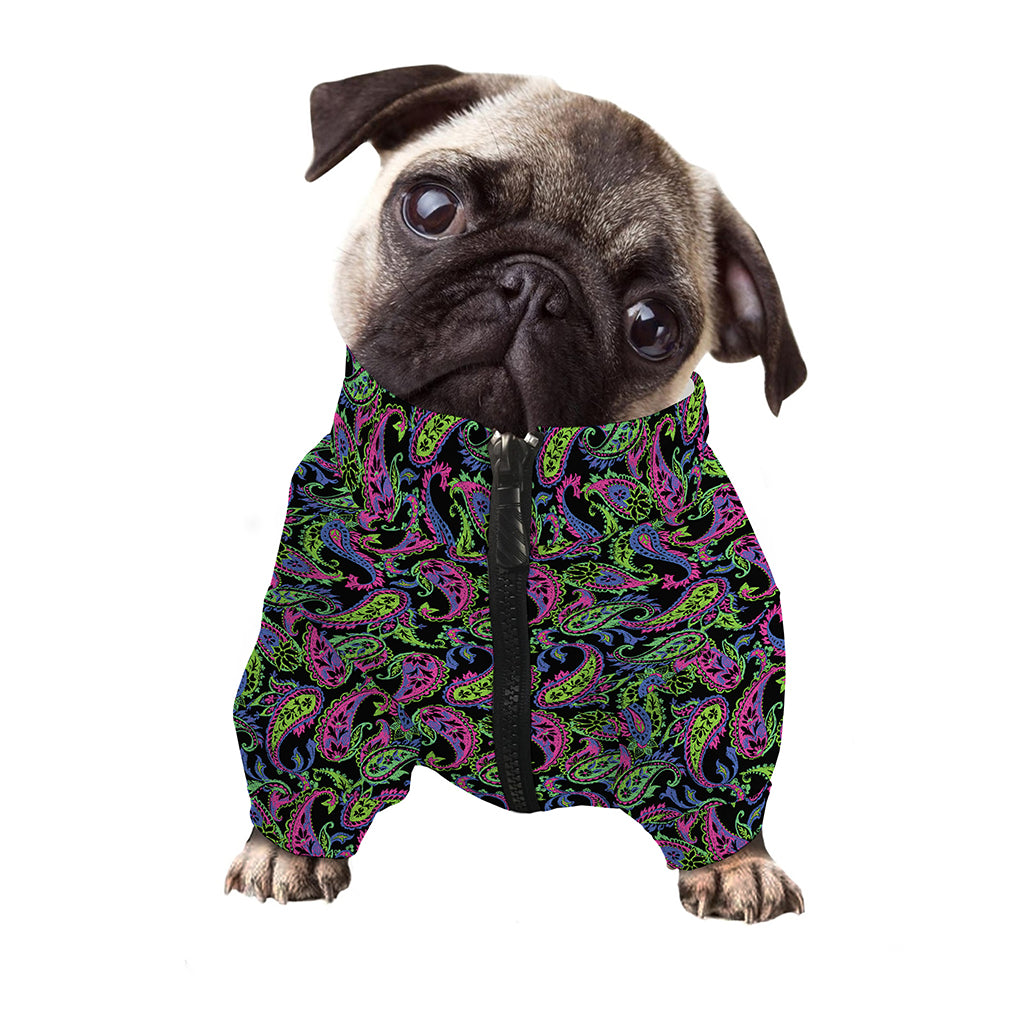 Pink Blue And Green Paisley Print Dog Zip Up Jacket