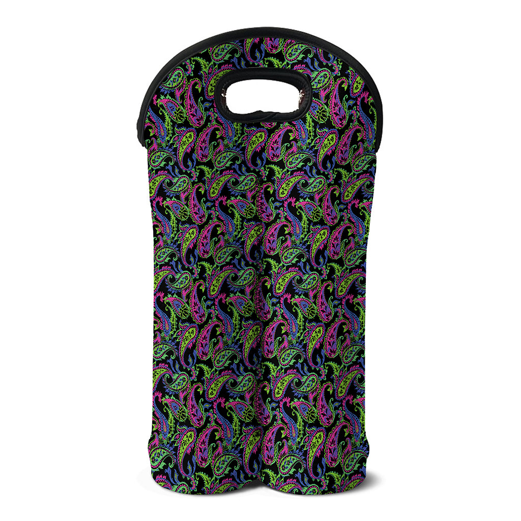 Pink Blue And Green Paisley Print Double Neoprene Wine Tote