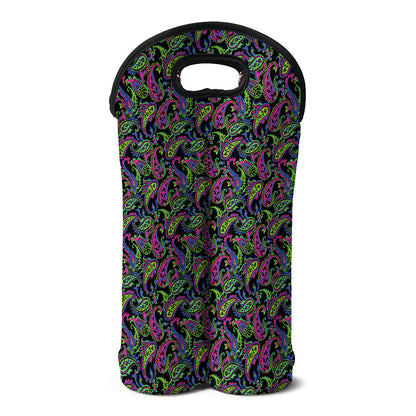 Pink Blue And Green Paisley Print Double Neoprene Wine Tote